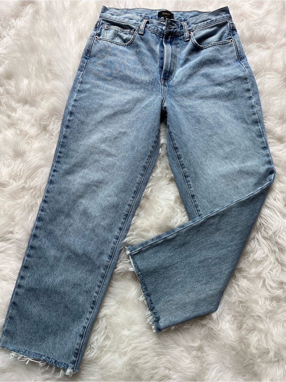 Quince Bella Rigid Straight Jeans - Powder Blue Raw Hem - Picture 6 of 15